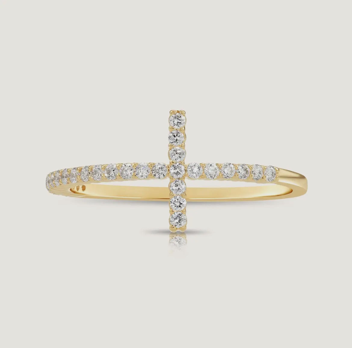 14K Solid Gold Cross Diamond Ring