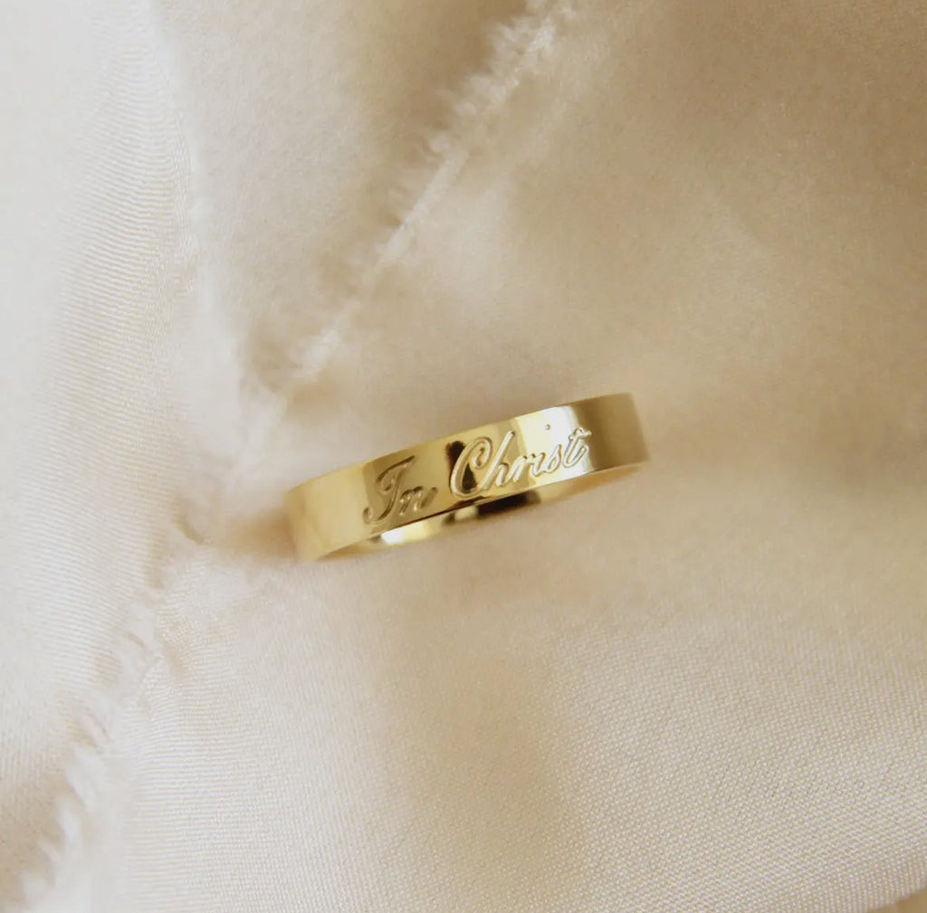 18K Gold Plated Script Band Ring - In Christ
