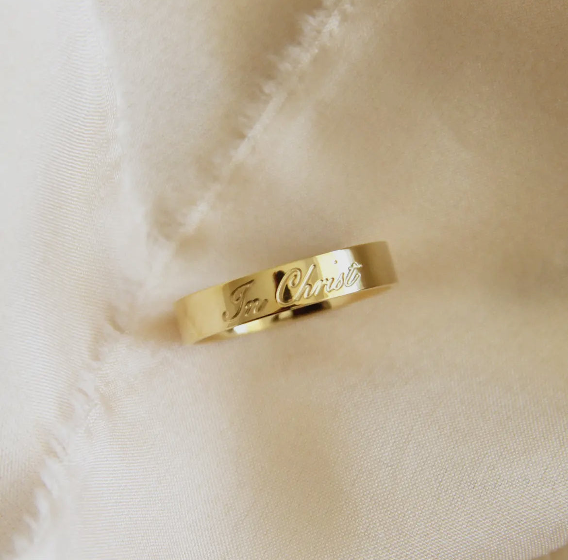 18K Gold Plated Script Band Ring - In Christ