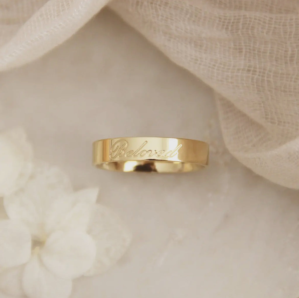 18K Gold Plated Script Band Ring - Beloved