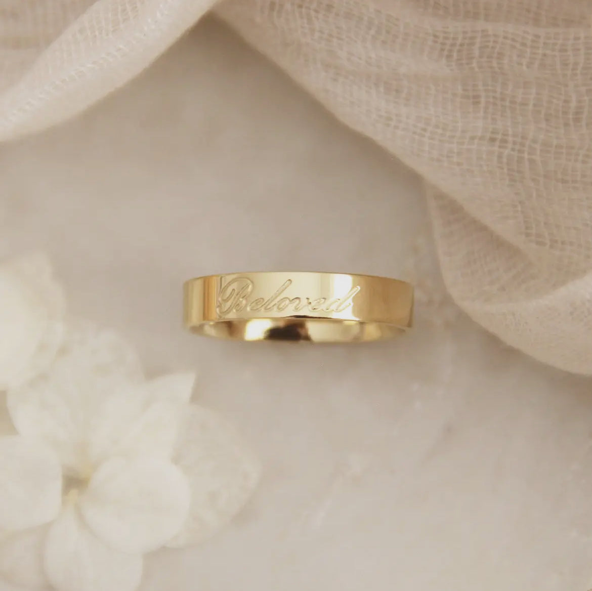 18K Gold Plated Script Band Ring - Beloved