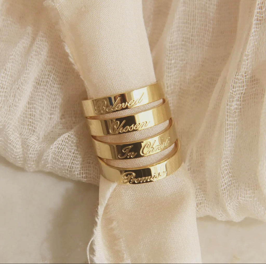 18K Gold Plated Script Band Ring - In Christ