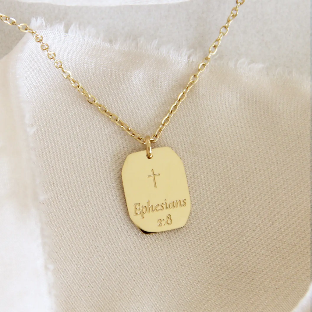 18K Gold Plated Ephesians 2:8, Saved by Grace Necklace