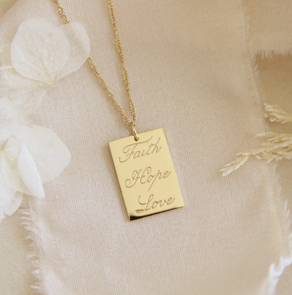 18K Gold Plated 1 Corinthians 13:13, Faith, Hope, Love Necklace