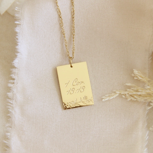 18K Gold Plated 1 Corinthians 13:13, Faith, Hope, Love Necklace