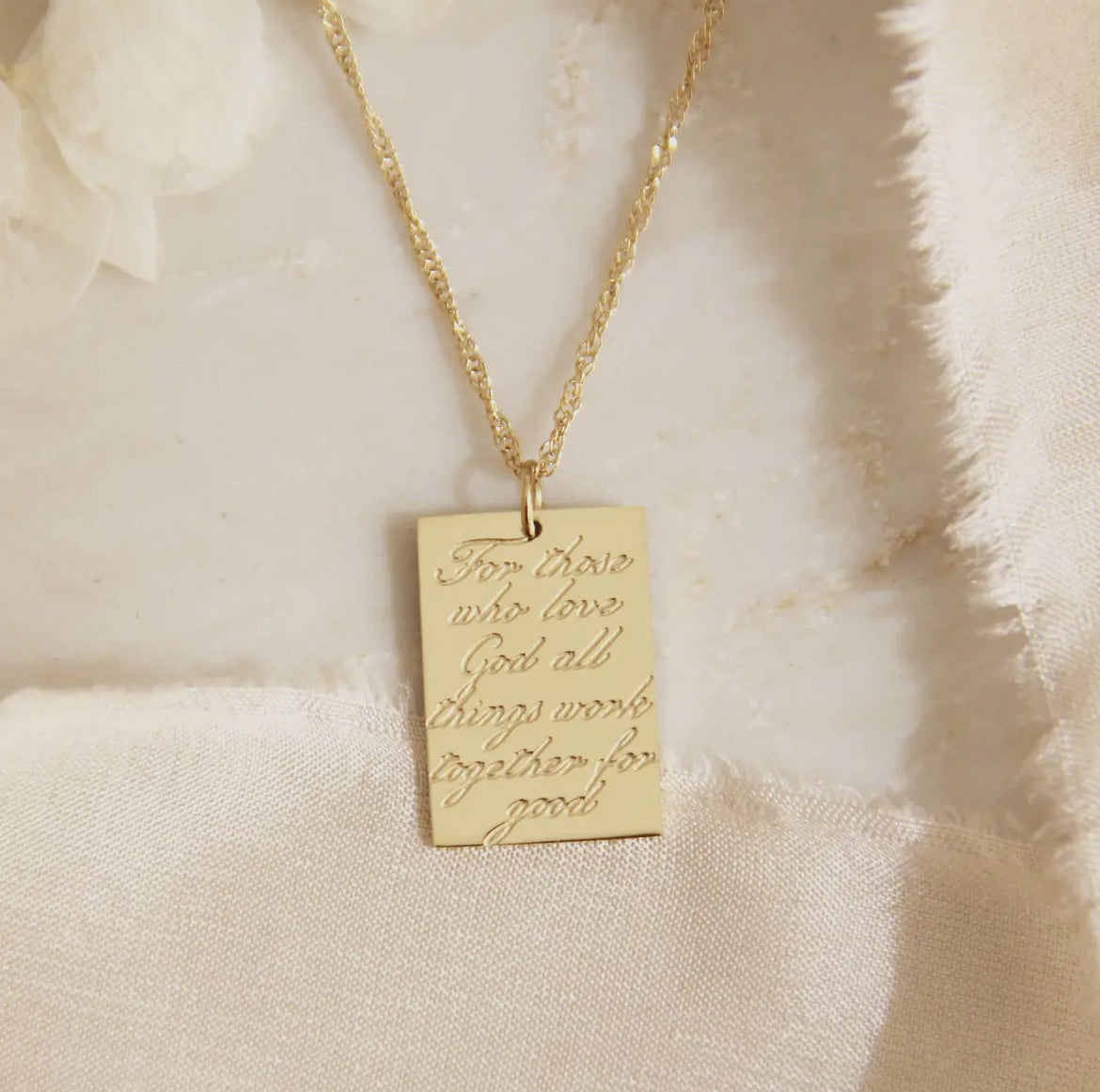 18K Gold Plated Romans 8:28, All things work together for good Necklace