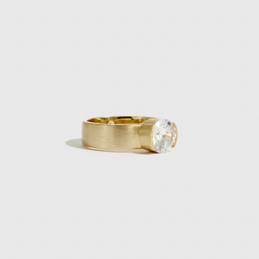 14K Gold Plated Chunky Round-Cut Solitaire Ring