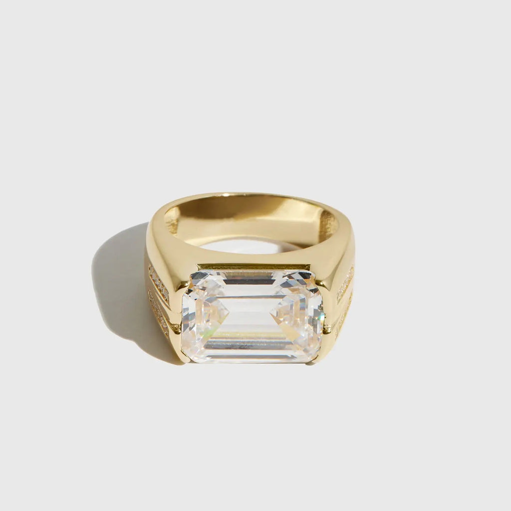 14K Gold Plated Signet Gem Ring