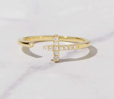14K Gold Plated Open Cross Ring